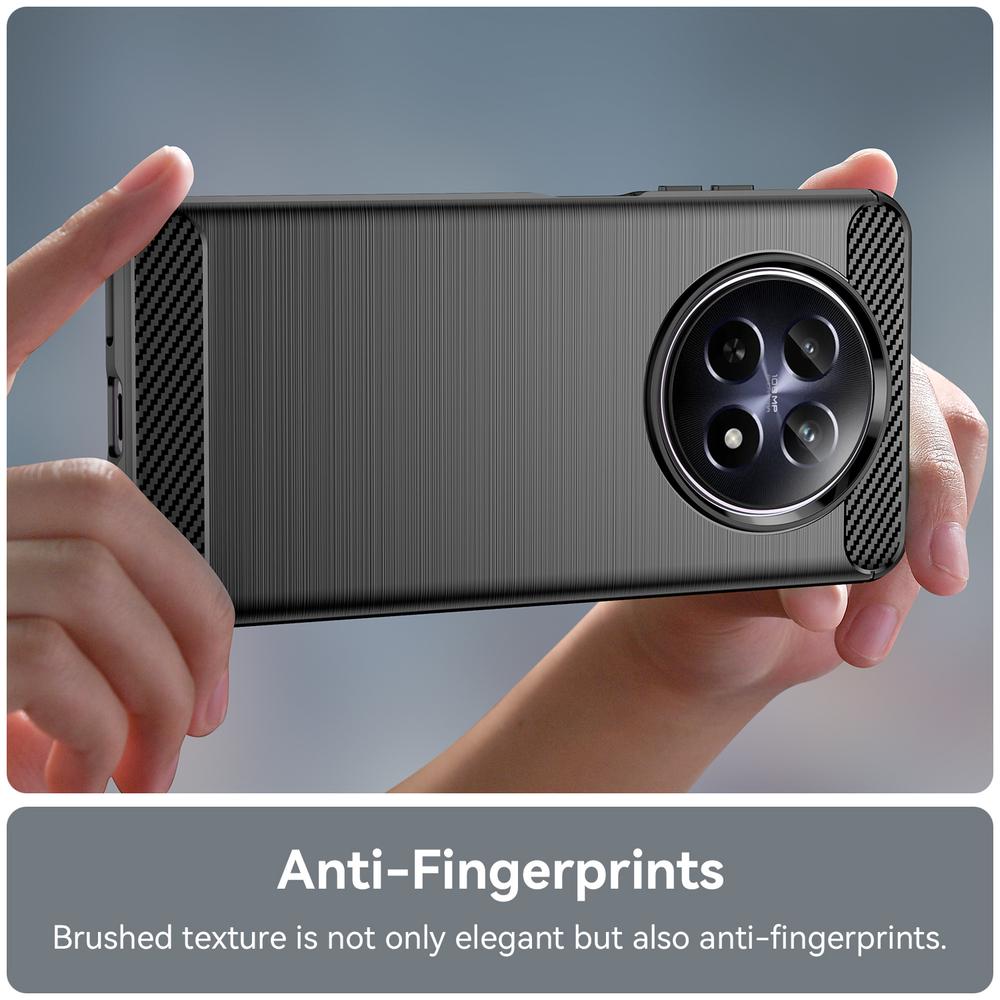 Чехол черного цвета с дизайном под карбон на Realme 12 5G, серия Carbon от Caseport