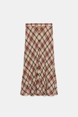 ZARA ЮБКА МИДИ В КЛЕТКУ, БЕЖЕВЫЙ