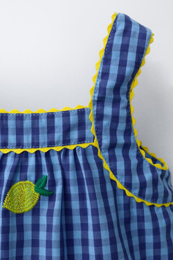 ZARA Х CASA LAWA ТОП В КЛЕТКУ ВИШИ С ВЫШИВКОЙ «ЛИМОНЫ», ЯРКО-СИНИЙ