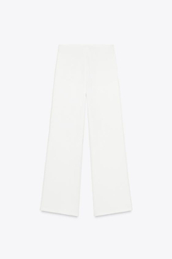 ZARA ШИРОКИЕ БРЮКИ ИЗ ТВИЛА, ЖЕЛТОВАТО-БЕЛЫЙ