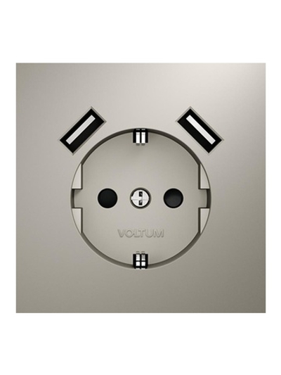 Розетка 1-м СП S70 16А с USB A+A с заземл. защ. шторки механизм кашемир Voltum VLS040403
