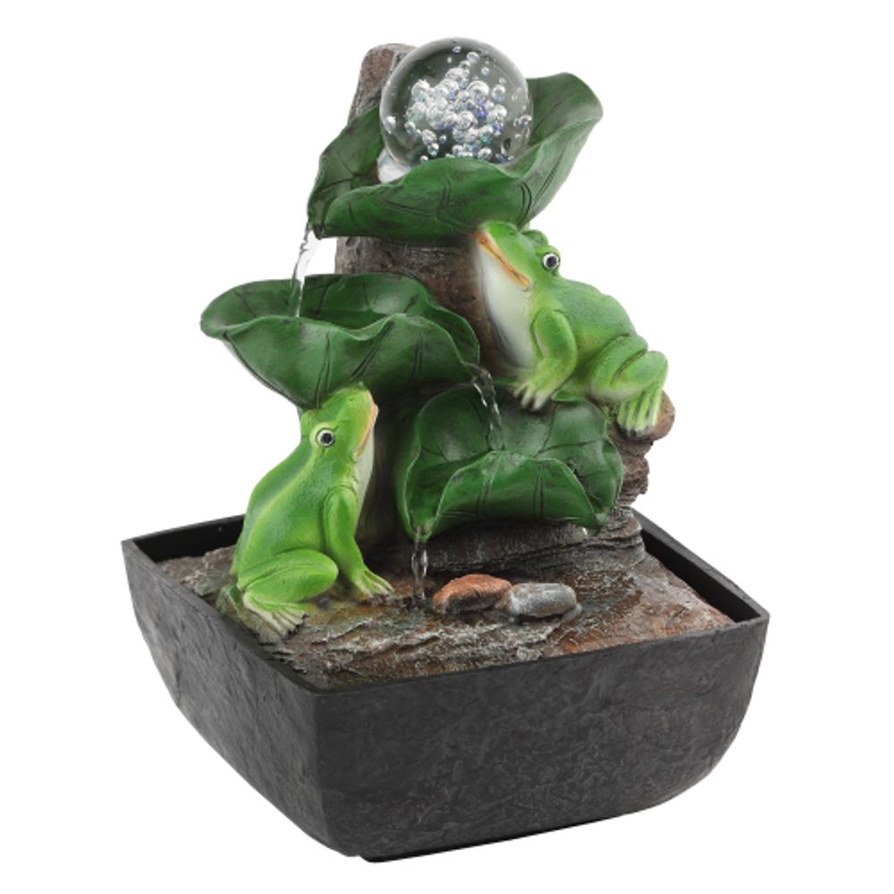 GAFN01-504 GREEN APPLE настольный фонтан с подсветкой Лягушки с шаром