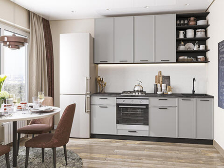 Прямая модульная кухня Фрейм-02 Grey Silk - Graphite 2340*2200*600