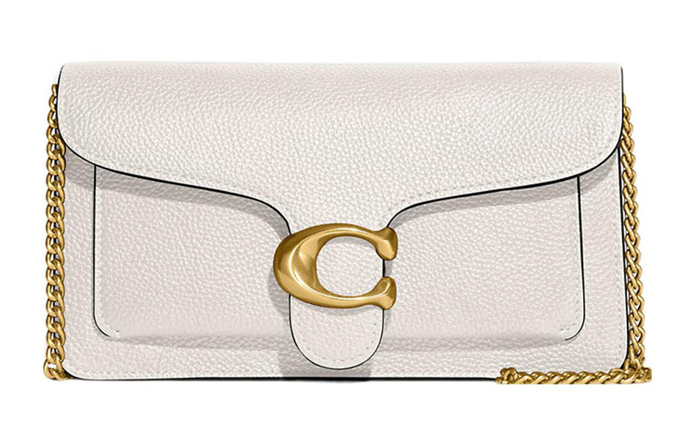 COACH Chain Leather Shoulder Bag, Crossbody Bag, Clutch Small Women"s Chalk White