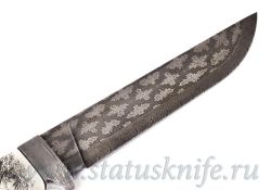 НОЖ ОХОТА АВТОРСКАЯ РАБОТА СКРИМШОУ ИГОРЬ ГУЛИН БИВЕНЬ МАМОНТА МОЗАИЧНЫЙ ДАМАСКфотография - 6