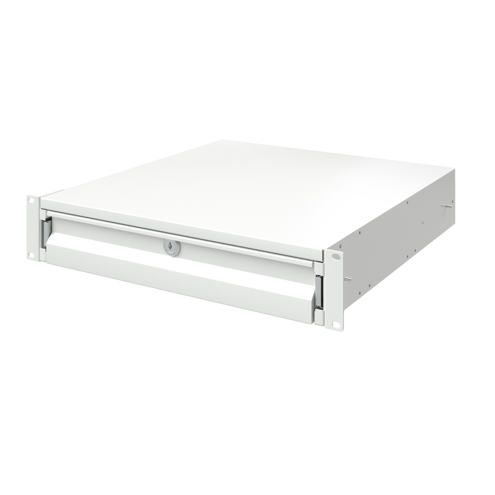 Ящик 2U выдвижной с ключом, глубина 300мм, для 19" IT-корпусов, RAL7035