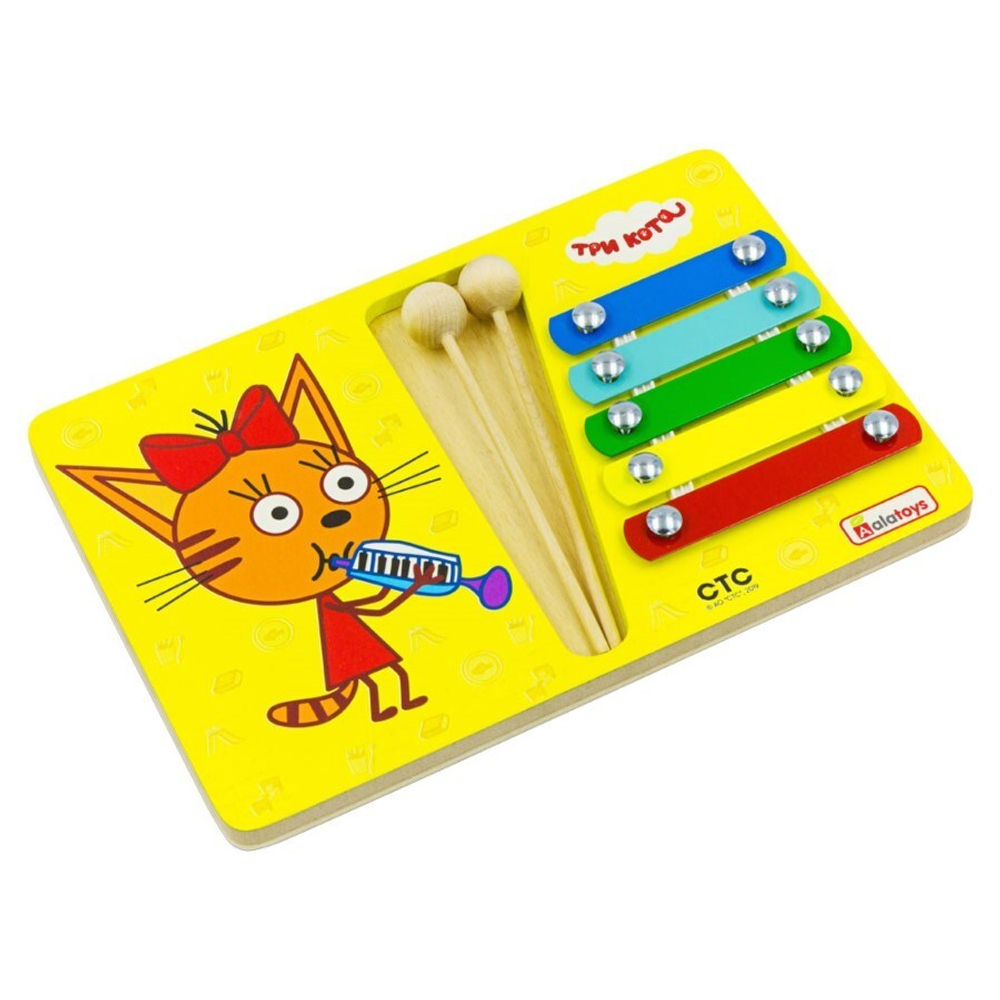 Металлофон Карамелька Три кота, развивающая игрушка для детей, обучающая игра из дерева