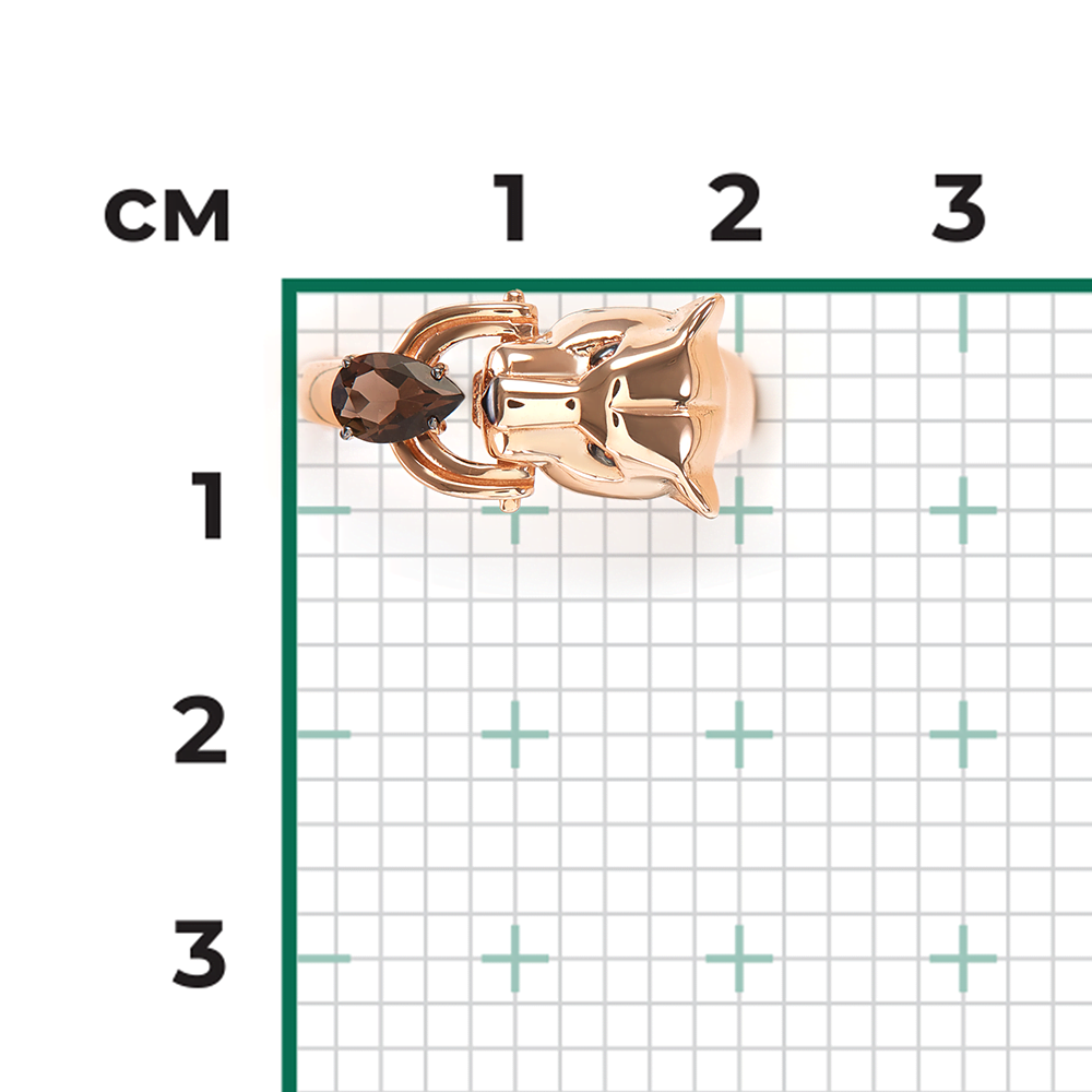 Кольцо «Пантера» из красного золота с кварцем дымчатым