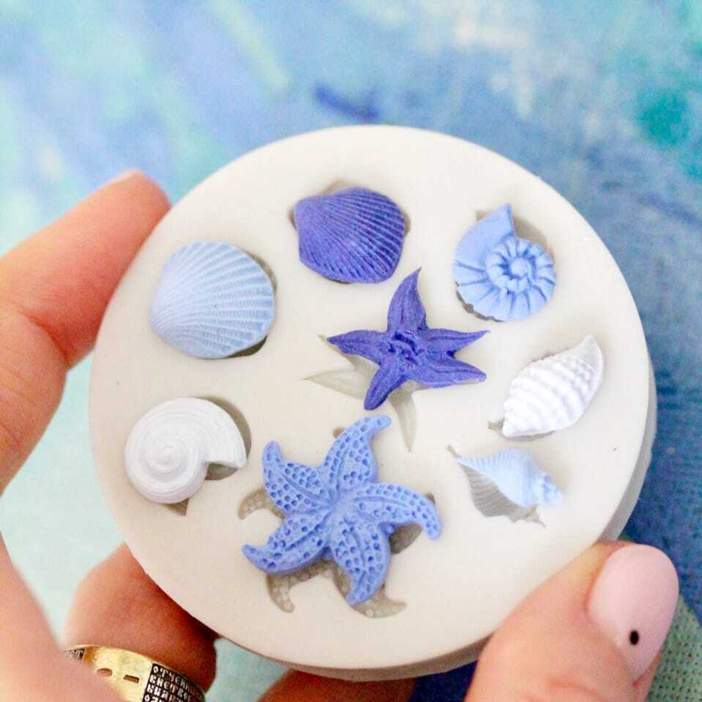 Молды силиконовые для морского декора "Набор 2 молда: морские жители и звезды с рыбкой" / форма для мыла, воска, гипса и полимерной глины