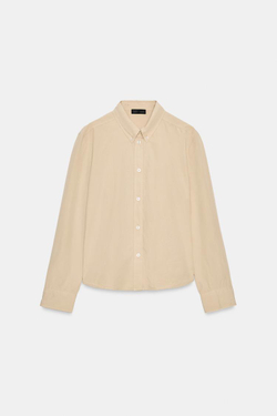ZARA РУБАШКА ИЗ ВЫСТИРАННОГО ПОПЛИНА, БЕЖЕВЫЙ