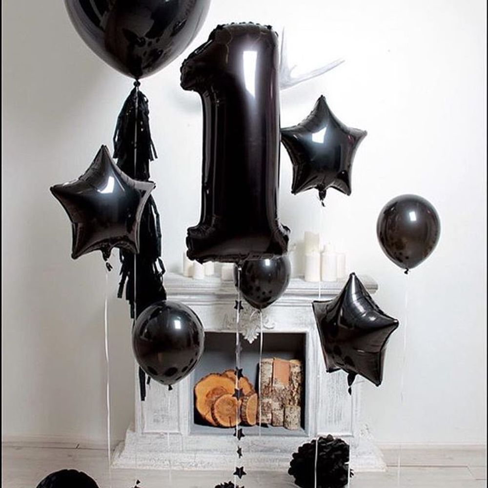 Шар (40"/102 см) Цифра, 1, Черный 1 шт.