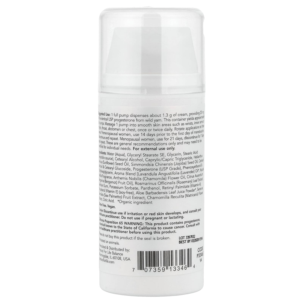 Protocol for Life Balance, Прогестерон из дикого ямса, балансирующий крем для кожи, с натуральной лавандой, 85 г (3 унции)