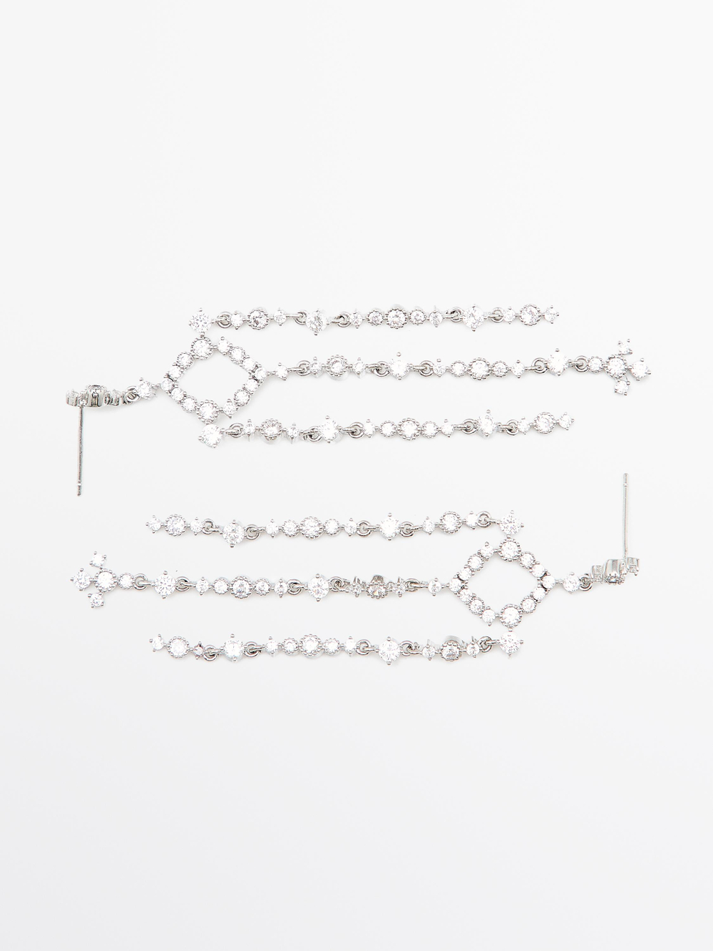 Massimo Dutti Серьги-шандельеры со стразами, серебряный