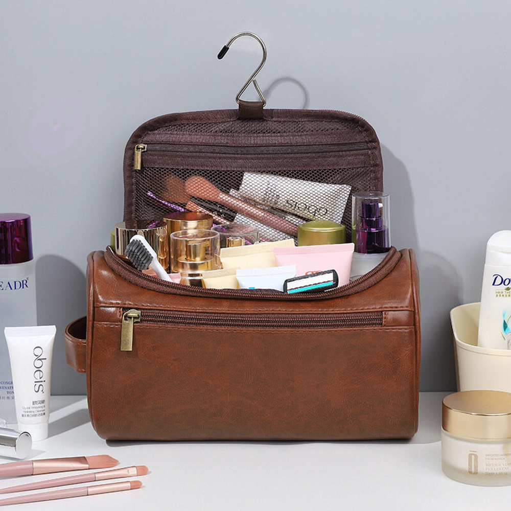 Косметичка дорожная подвесная мужская, органайзер, коричневый