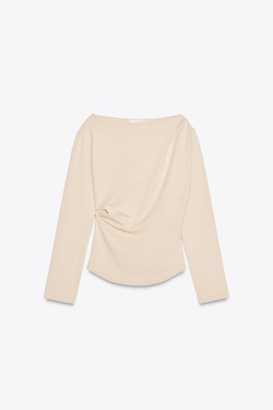 ZARA ТОП СО СБОРКАМИ СБОКУ, КАМЕННЫЙ