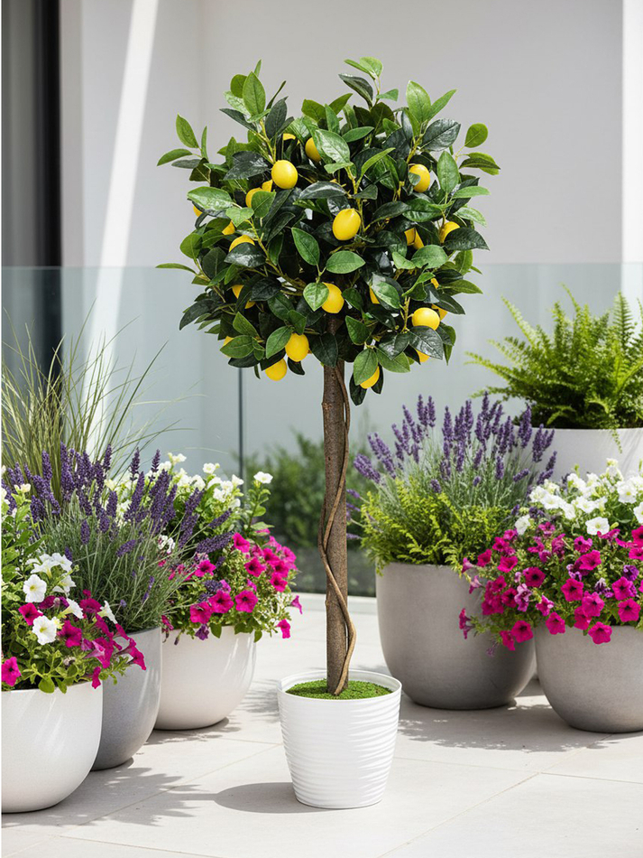 Искусственное Лимонное дерево шар 120см в кашпо