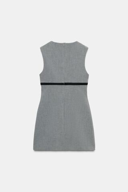 ZARA КОРОТКОЕ ПЛАТЬЕ ИЗ АТЛАСА С БАНТОМ, СВЕТЛО-СЕРЫЙ