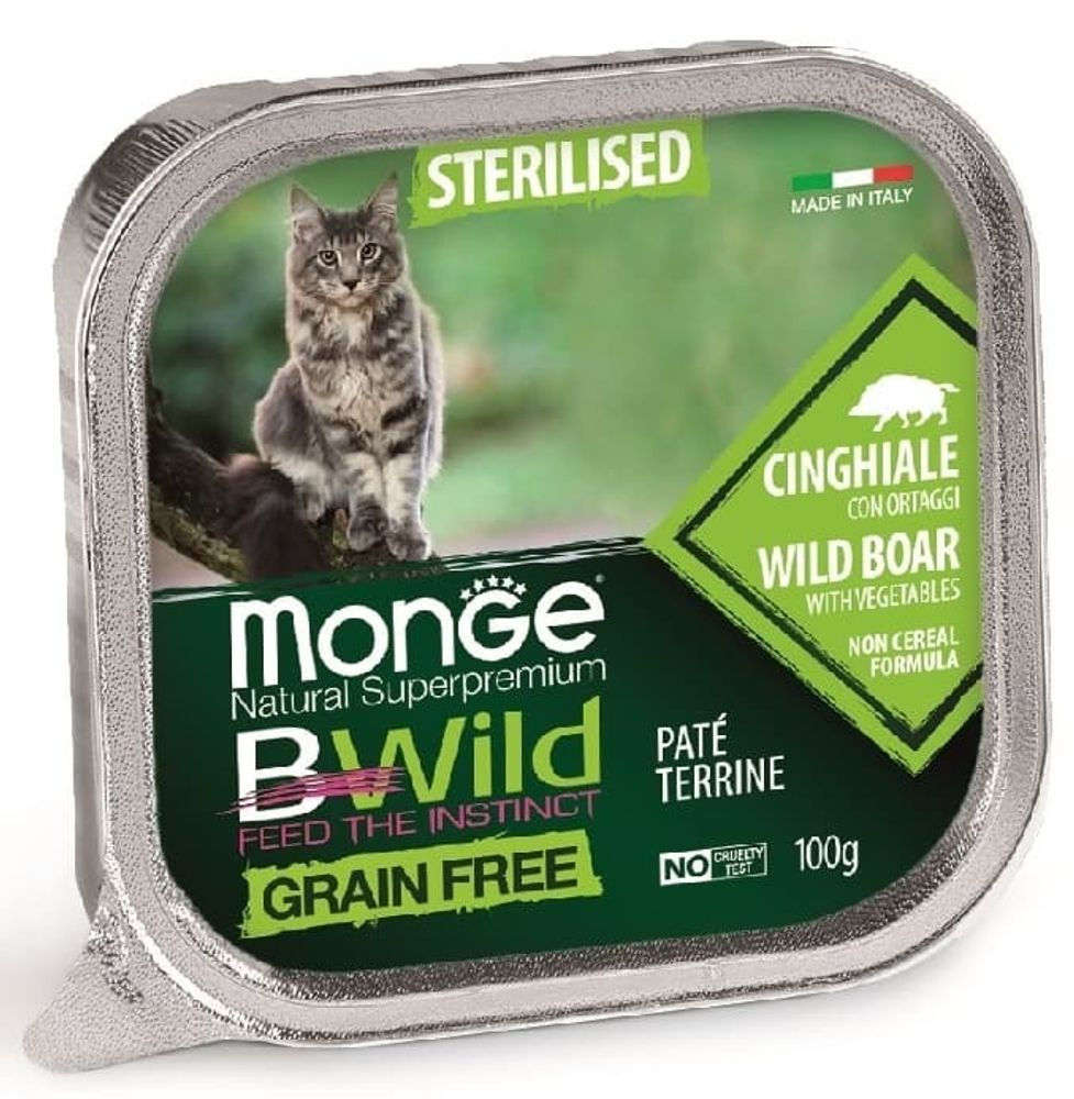 Monge Cat Bwild Graifree консервы из кабана с овощами для кошек 100г