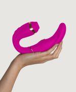 Ярко-розовый вибромассажёр зоны G с вакуумным клиторальным стимулятором My G - 17,4 см. (Цвет: ярко-розовый)