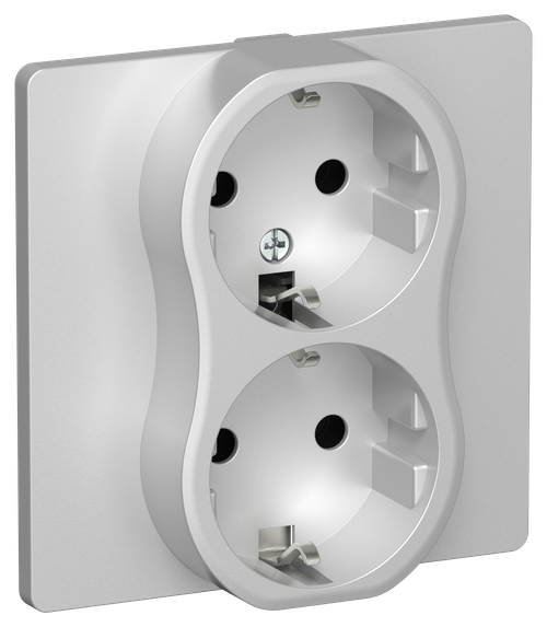FLITE Розетка 2-местная с заземлением без защитных шторок безвинтовое крепление 16А РС12-1-К-ФлА алюминий IEK