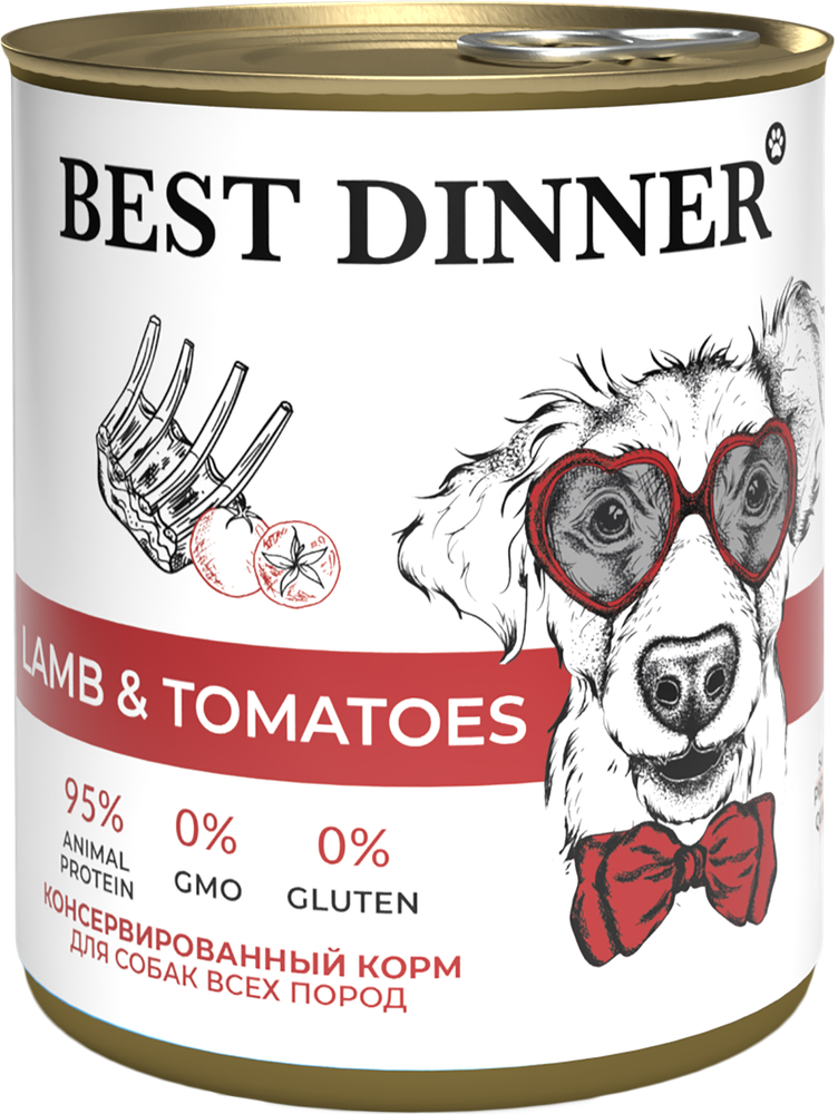 Консервы Best Dinner для щенков и взрослых собак Ягненок с томатами 6х850г