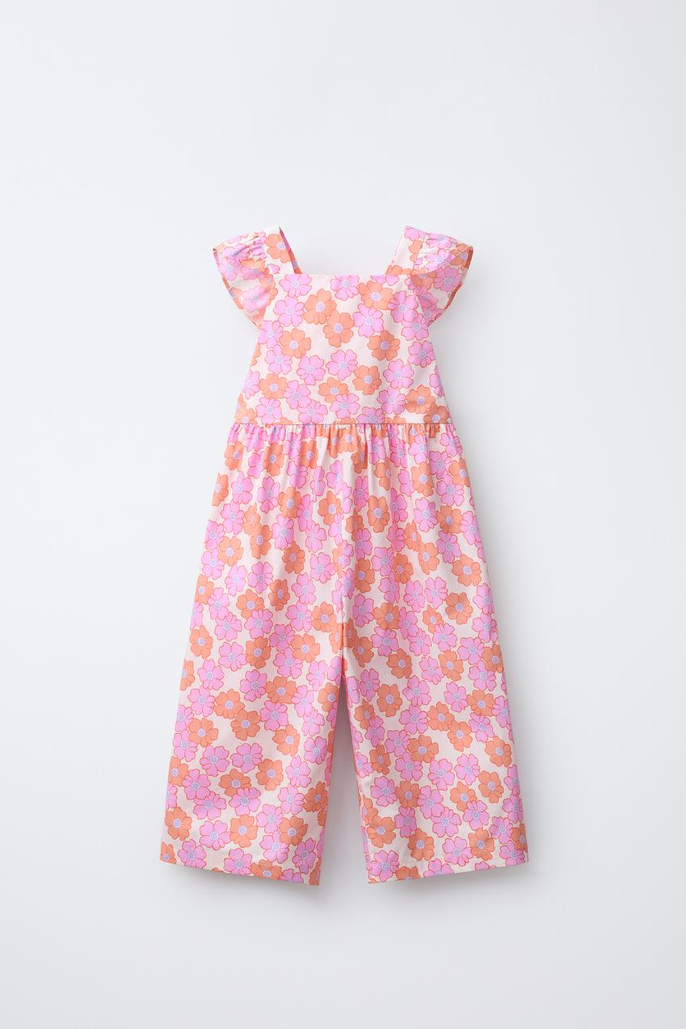 ZARA ДЛИННЫЙ КОМБИНЕЗОН С ЦВЕТОЧНЫМ ПРИНТОМ, ОРАНЖЕВЫЙ