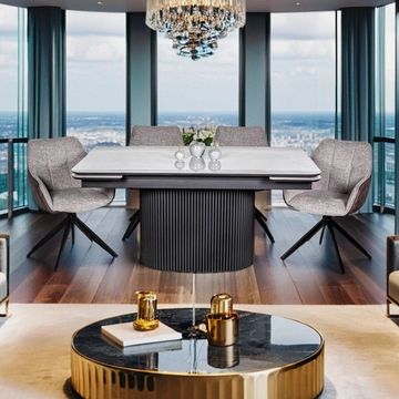 Комплект Стол обеденный раздвижной RELAX -160 (224) + 4 стула TWIST. поворотно-возвратный 180гр,, бежевый/коричневый / Черный