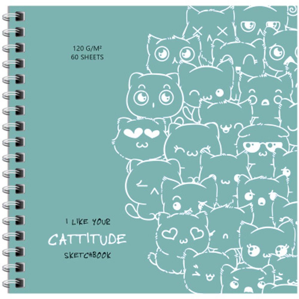 Скетчбук 60л., 150*150 MESHU "Cat wave", на гребне, выб. лак, soft-touch, 120г/м2