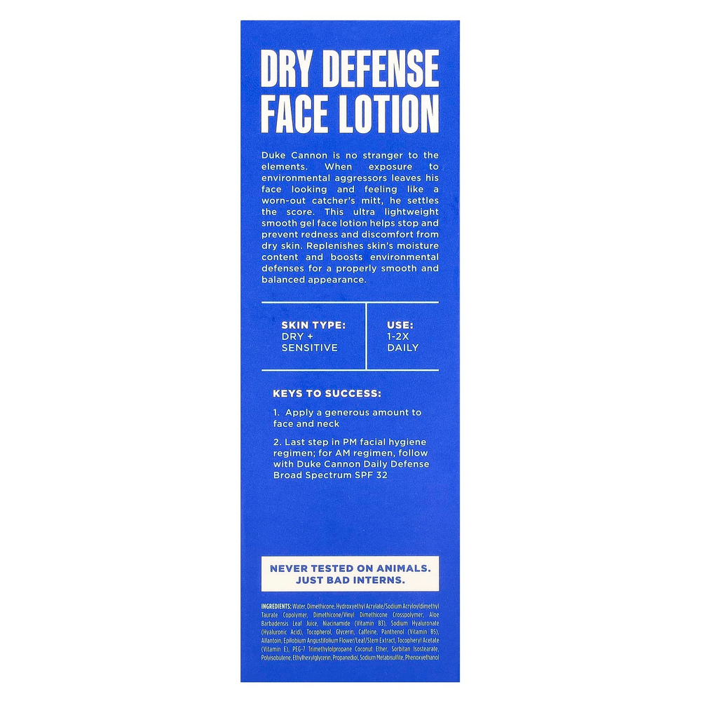 Duke Cannon Supply Co., Лосьон для лица Dry Defense, без отдушек, 88 мл (3 жидк. унц.)