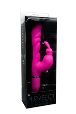 Розовый вибратор с клиторальным зайчиком PURRFECT SILICONE DELUXE DUO VIBE PINK - 18 см. (Цвет: розовый)