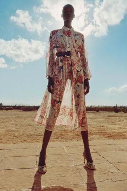 ZARA ПЛАТЬЕ МИДИ С ЦВЕТОЧНЫМ ПРИНТОМ И ПОЯСОМ, РАЗНОЦВЕТНЫЙ