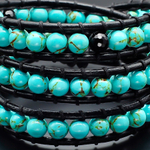 Дизайнерский бирюзовый браслет намотка Чан Лу на три оборота из кожаного шнура Rico La Cara AMX004158