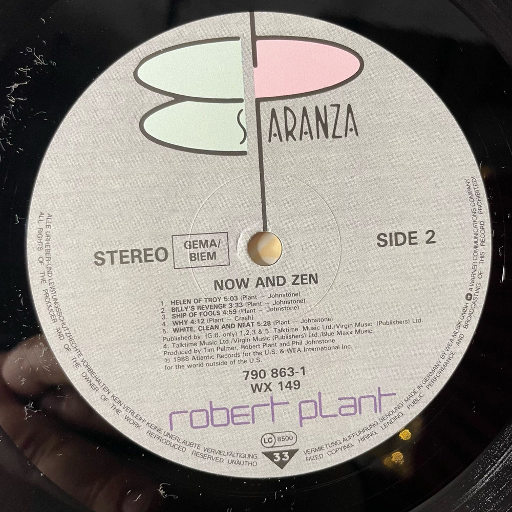 Винтажная виниловая пластинка LP Robert Plant Now And Zen (Германия 1988)