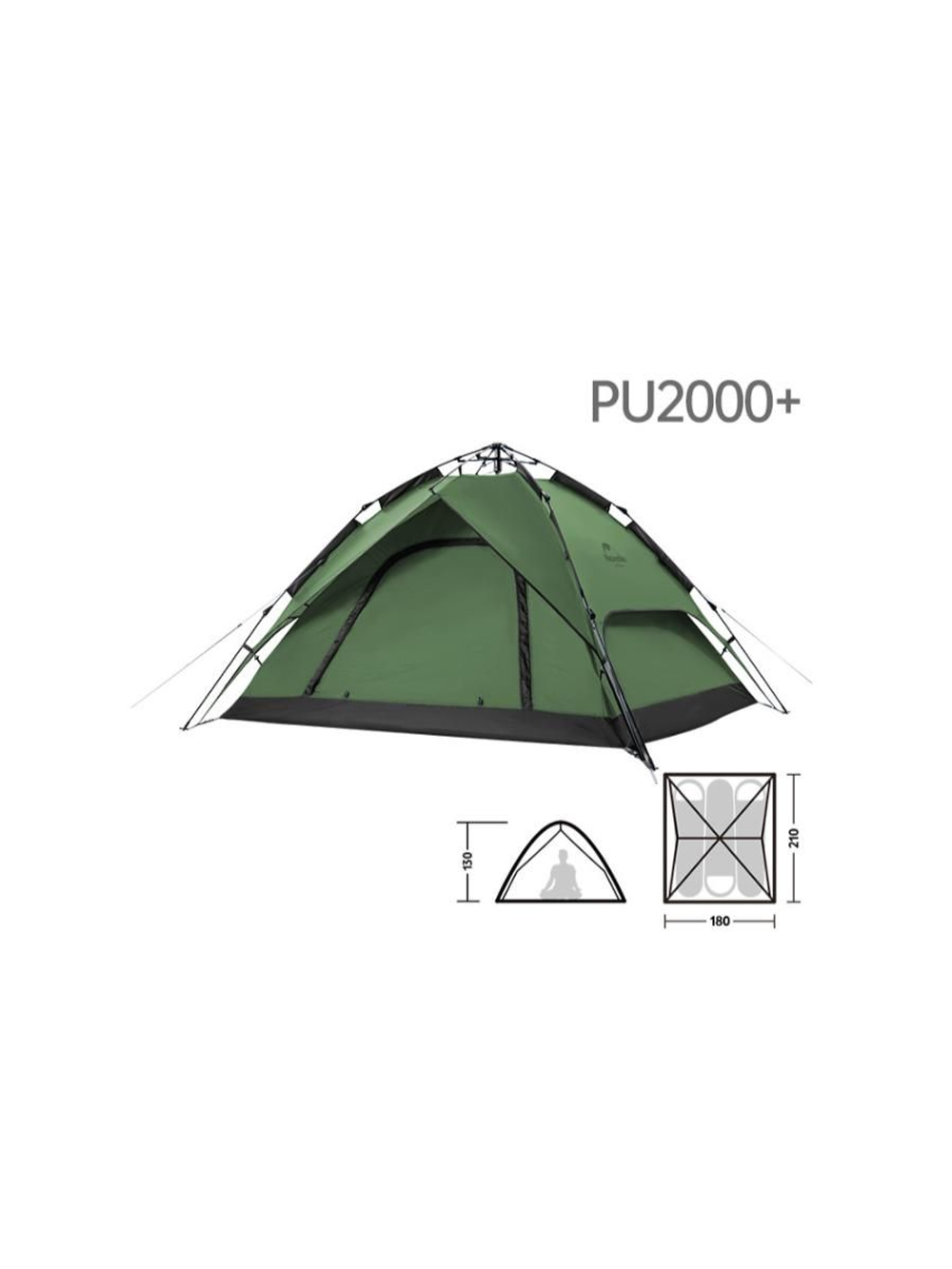 Палатка Naturehike автоматическая NH21ZP008, трехместная, зеленая, 6976023922336