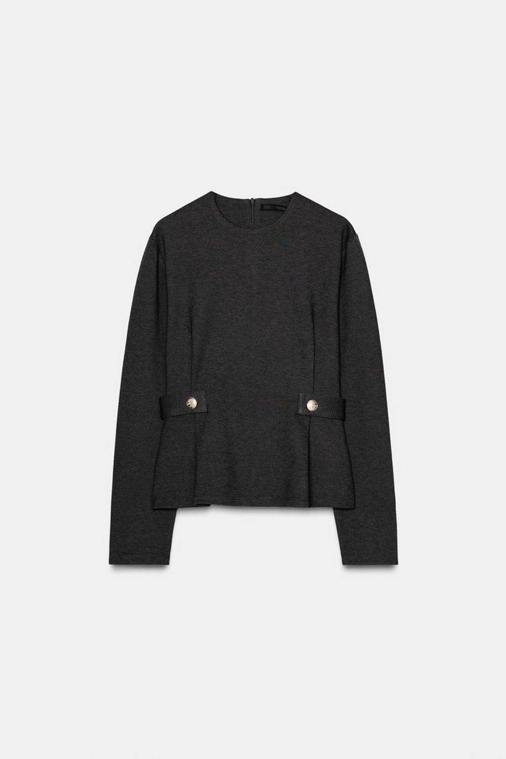 ZARA ТОП ИЗ САРЖИ С ПУГОВИЦАМИ, ТЕМНО-СЕРЫЙ