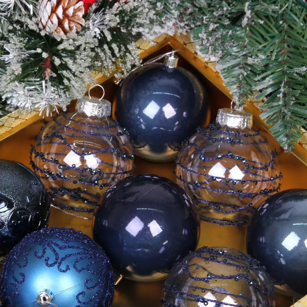 Новогодние шары «Волшебство ночи» 8 см (набор 12 шт), Сапфир