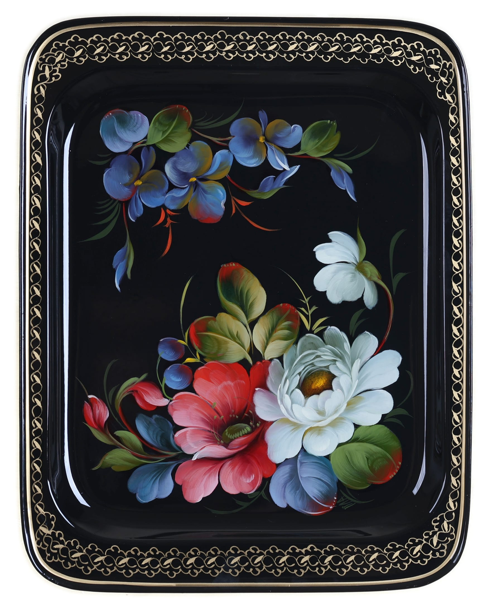 Жостовский поднос декоративный, размер 33х26 см (A13), металлический