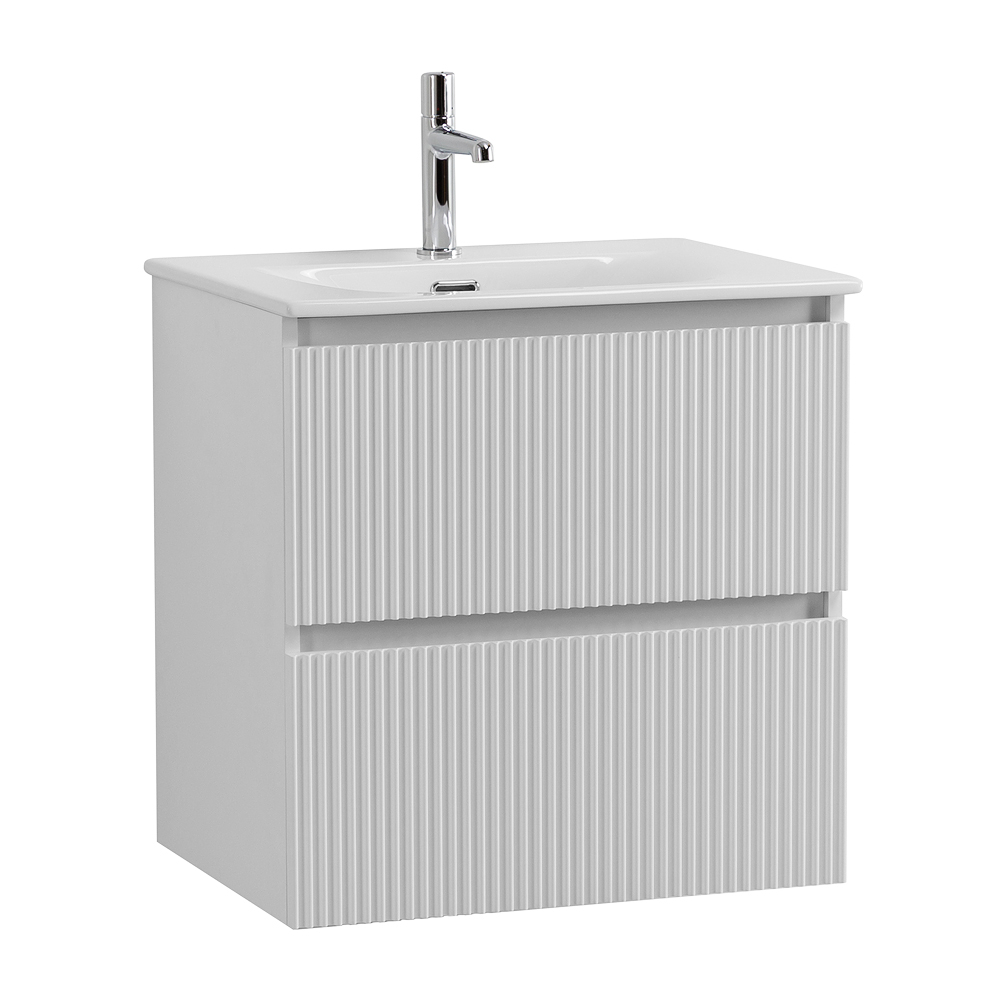 Тумба с раковиной подвесная BelBagno UNO-MINI-600-2C-SO-BO Bianco Opaco, раковина белая BB-8099-3-60