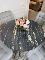 Круглый раздвижной стол "Лофт", луанда и стулья "Бостон" серые