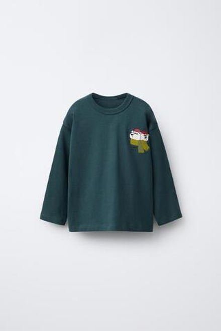 ZARA ФУТБОЛКА С ПРИНТОМ «МЕДВЕДЬ», ГЛУБОКИЙ СИНИЙ