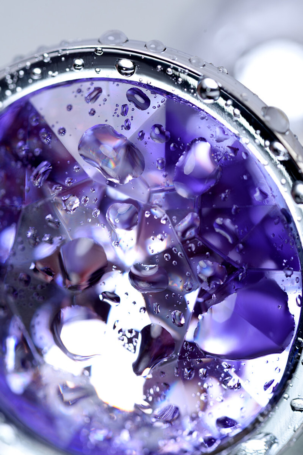 Анальная втулка Metal by TOYFA, металл, серебряная, с фиолетовым кристаллом, 7 см, Ø 2,8 см, 50 г