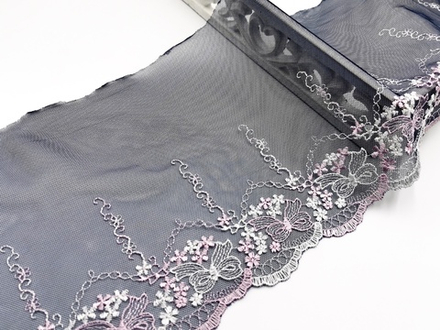 Вышивка на сетке, ПРАВАЯ, 20 см, темно-синий/розовые бантики, (Артикул: VS-1027), м