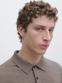 Massimo Dutti Шерстяной свитер с воротником поло, кротово-коричневый