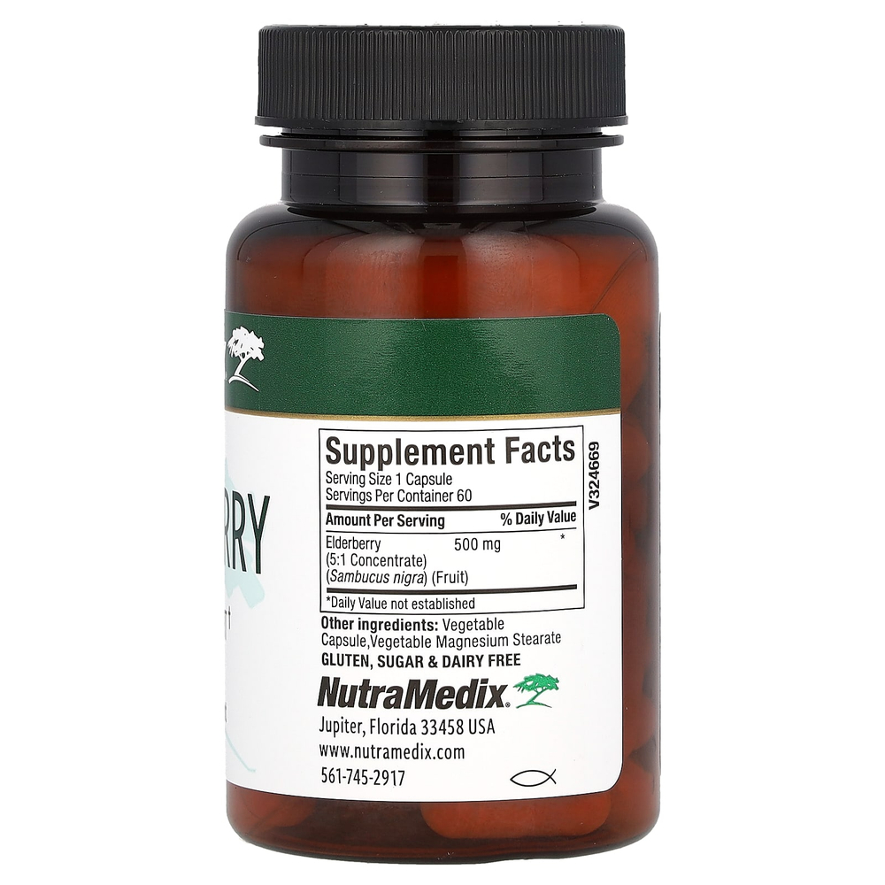 NutraMedix, Elderberry, поддержка иммунитета, 500 мг, 60 растительных капсул