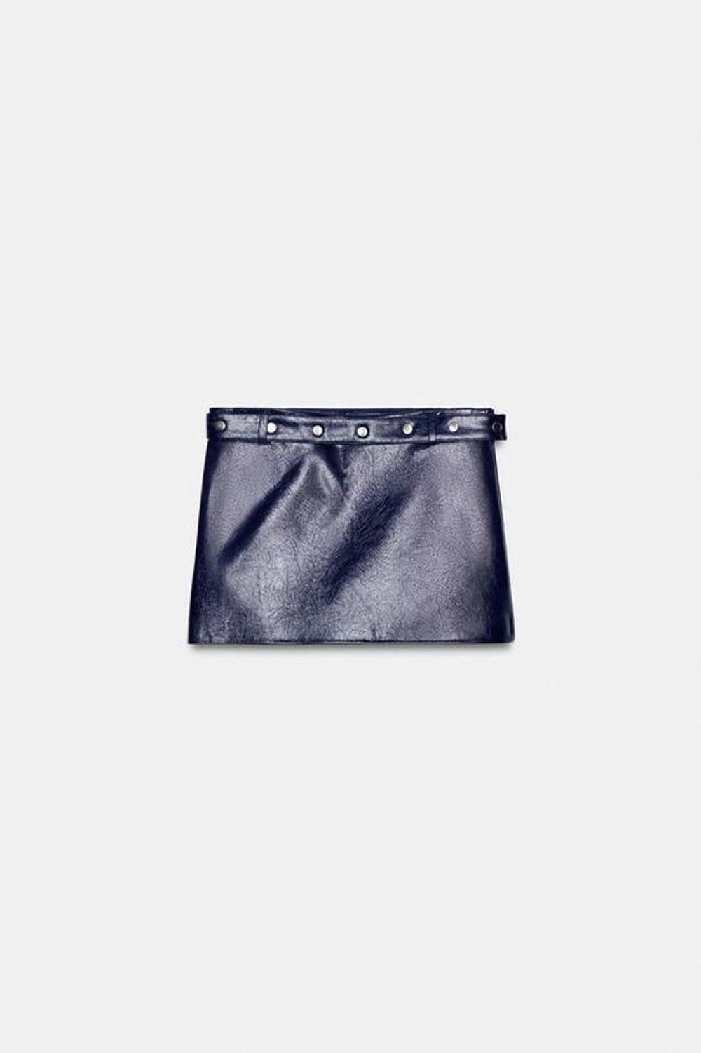 ZARA МИНИ-ЮБКА ИЗ ИСКУССТВЕННОЙ КОЖИ С ЗАКЛЕПКАМИ, СИНИЙ