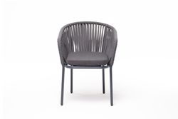 "Бордо" стул плетеный из роупа, каркас алюминий темно-серый (RAL7024) муар, роуп серый 15мм, ткань темно-серая 027