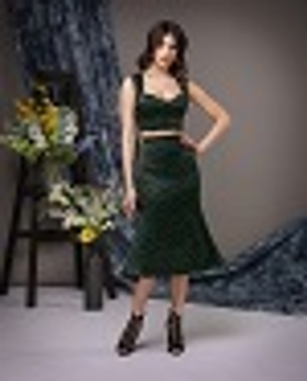 02-06-22 SS Юбка годе, зеленый с черным рисунком XL