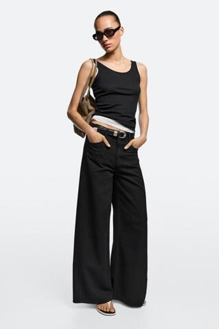 Massimo Dutti Свободные джинсы с широкими штанинами, черный