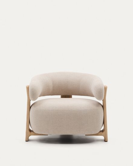 Granite Кресло из бежевого шенилла и массива ясеня в натуральной отделке Испания Lа Forma