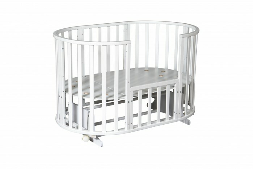 Кровать детская «Северянка» (3) 6 в 1 маятник универсальный/колесо (белый)
